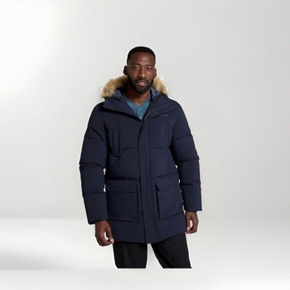 Brooks Brothers Men's Down Parka with detachable Fur-lined Hood Navy Blue L - Picture 1 of 8